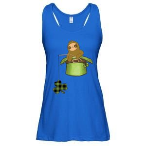 St Patricks Day Fishing Sloth Shamrock Plaid Ireland Clover Gift Ladies Essential Flowy Tank