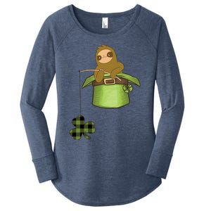 St Patricks Day Fishing Sloth Shamrock Plaid Ireland Clover Gift Women's Perfect Tri Tunic Long Sleeve Shirt