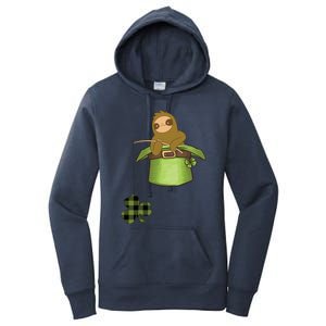 St Patricks Day Fishing Sloth Shamrock Plaid Ireland Clover Gift Women's Pullover Hoodie