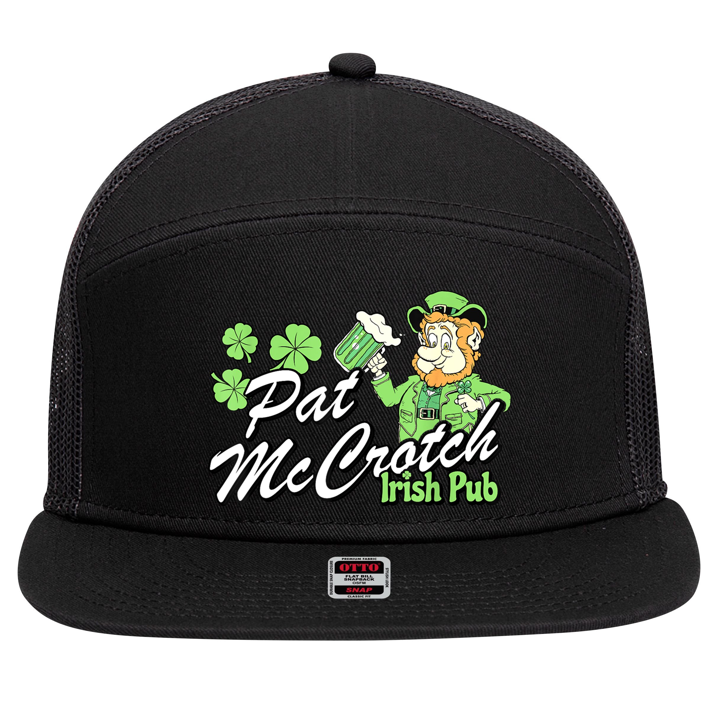 St. PattyS Day Pat Mccrotch Irish Pub Lucky Clover 7 Panel Mesh Trucker Snapback Hat
