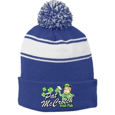 St. PattyS Day Pat Mccrotch Irish Pub Lucky Clover Stripe Pom Pom Beanie