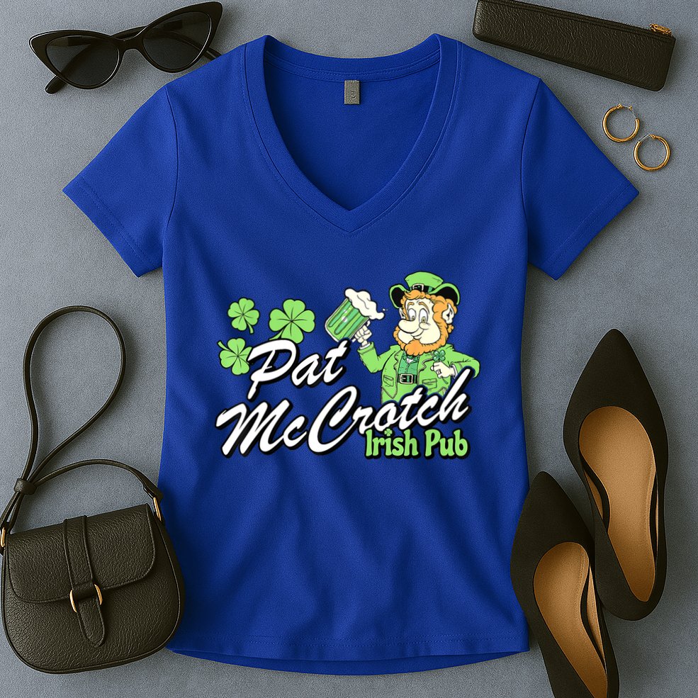 St. PattyS Day Pat Mccrotch Irish Pub Lucky Clover Women's V-Neck T-Shirt