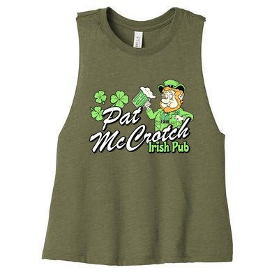 St. PattyS Day Pat Mccrotch Irish Pub Lucky Clover Women's Racerback Cropped Tank