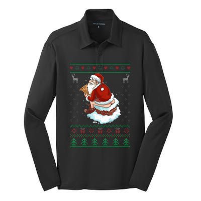 Santa Pooping Down The Chimney Ugly Sweater Christmas Silk Touch Performance Long Sleeve Polo