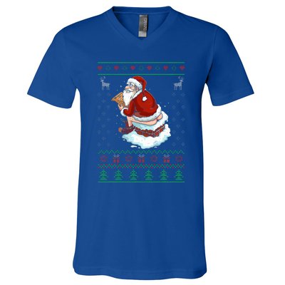 Santa Pooping Down The Chimney Ugly Sweater Christmas V-Neck T-Shirt