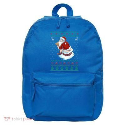 Santa Pooping Down The Chimney Ugly Sweater Christmas 16 in Basic Backpack