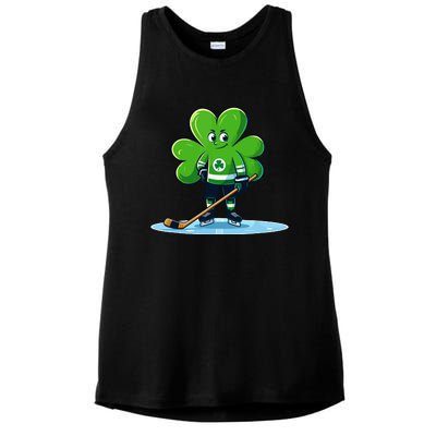 St Patricks Day Shamrock Ice Hockey Player Ladies PosiCharge Tri-Blend Wicking Tank