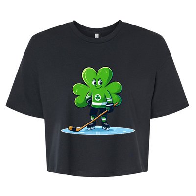 St Patricks Day Shamrock Ice Hockey Player Bella+Canvas Jersey Crop Tee