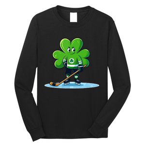 St Patricks Day Shamrock Ice Hockey Player Long Sleeve Shirt