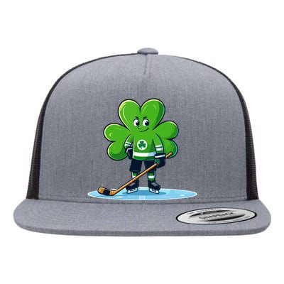 St Patricks Day Shamrock Ice Hockey Player Flat Bill Trucker Hat