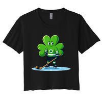 St Patricks Day Shamrock Ice Hockey Player Women's Crop Top Tee