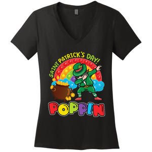 St. Patrick's Day Poppin' Pop It Rainbow Leprechaun Women's V-Neck T-Shirt