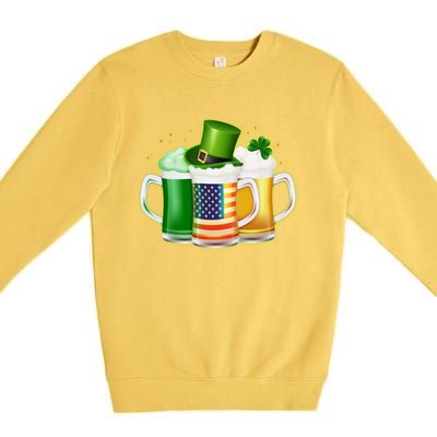 St Patricks Day Usa American Flag Beers Premium Crewneck Sweatshirt