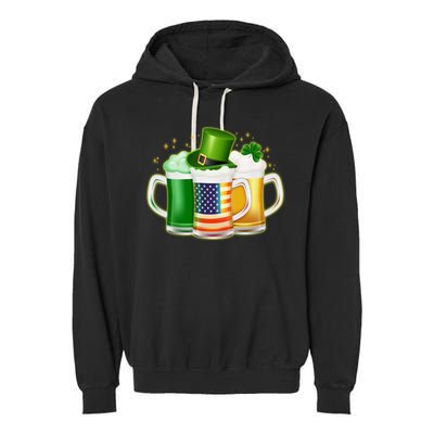 St Patricks Day Usa American Flag Beers Garment-Dyed Fleece Hoodie