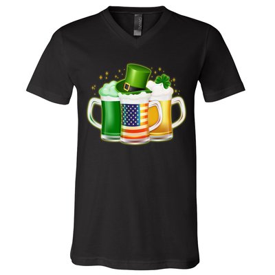 St Patricks Day Usa American Flag Beers V-Neck T-Shirt