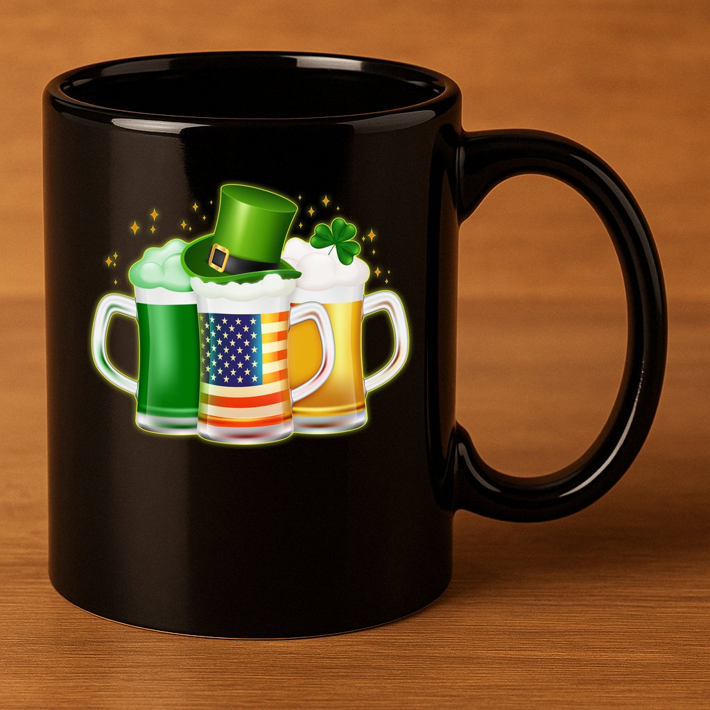 St Patricks Day Usa American Flag Beers 11oz C Handle Ceramic Mug