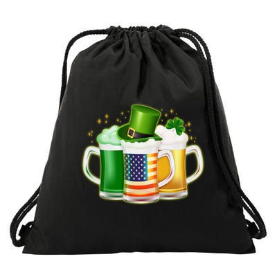 St Patricks Day Usa American Flag Beers Drawstring Bag