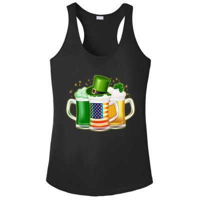 St Patricks Day Usa American Flag Beers Ladies PosiCharge Competitor Racerback Tank