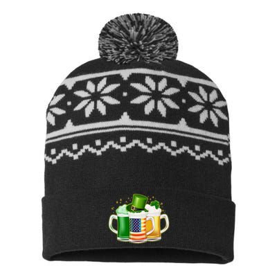 St Patricks Day Usa American Flag Beers USA-Made Snowflake Beanie