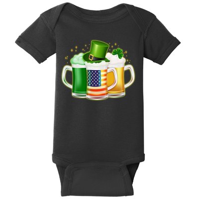 St Patricks Day Usa American Flag Beers Baby Bodysuit