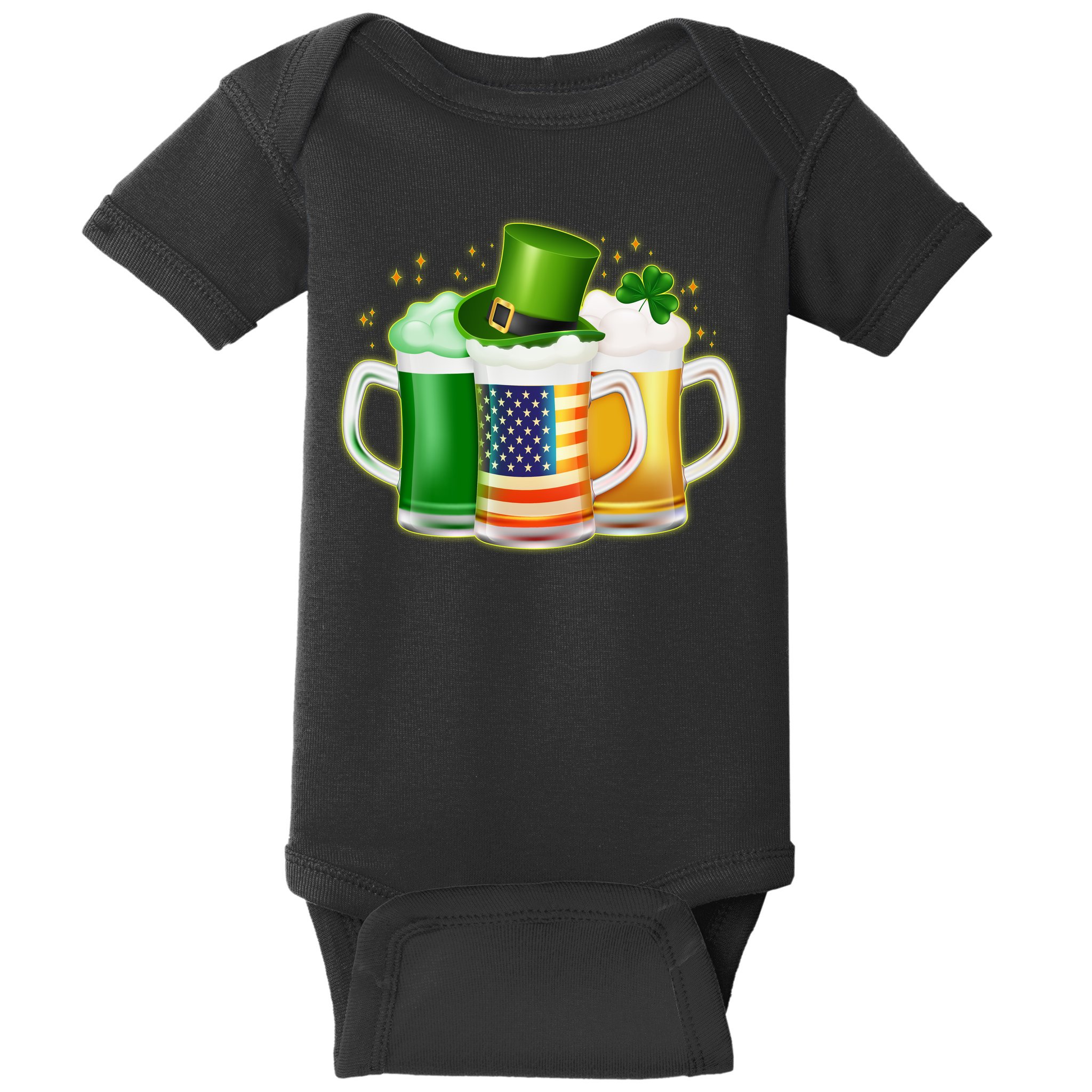 St Patricks Day Usa American Flag Beers Baby Bodysuit