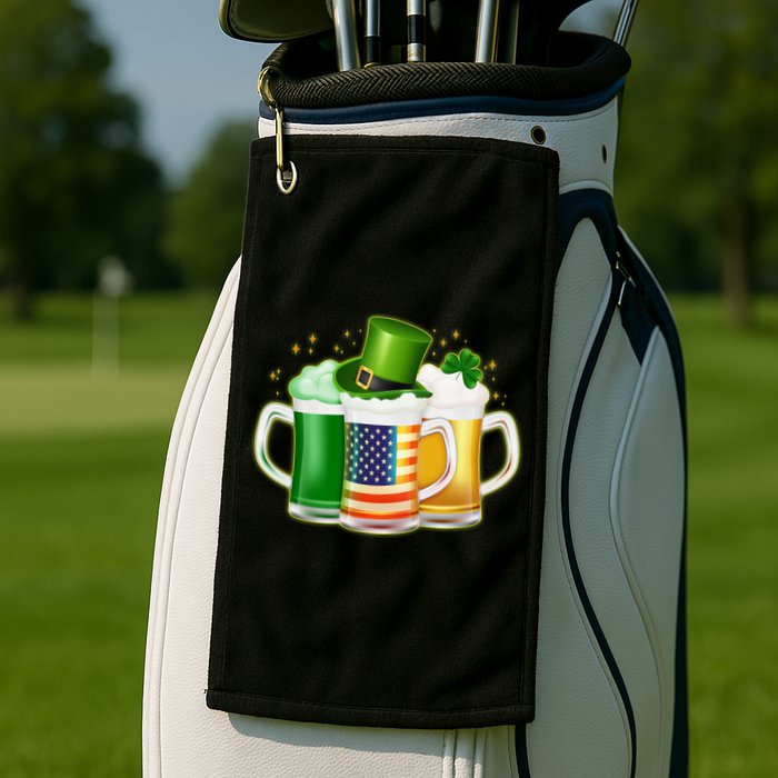 St Patricks Day Usa American Flag Beers Golf Towel
