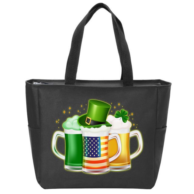 St Patricks Day Usa American Flag Beers Zip Tote Bag