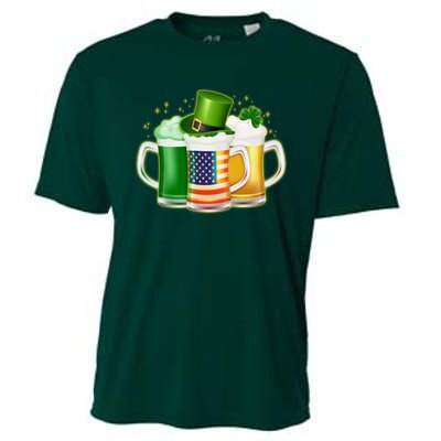 St Patricks Day Usa American Flag Beers Cooling Performance Crew T-Shirt