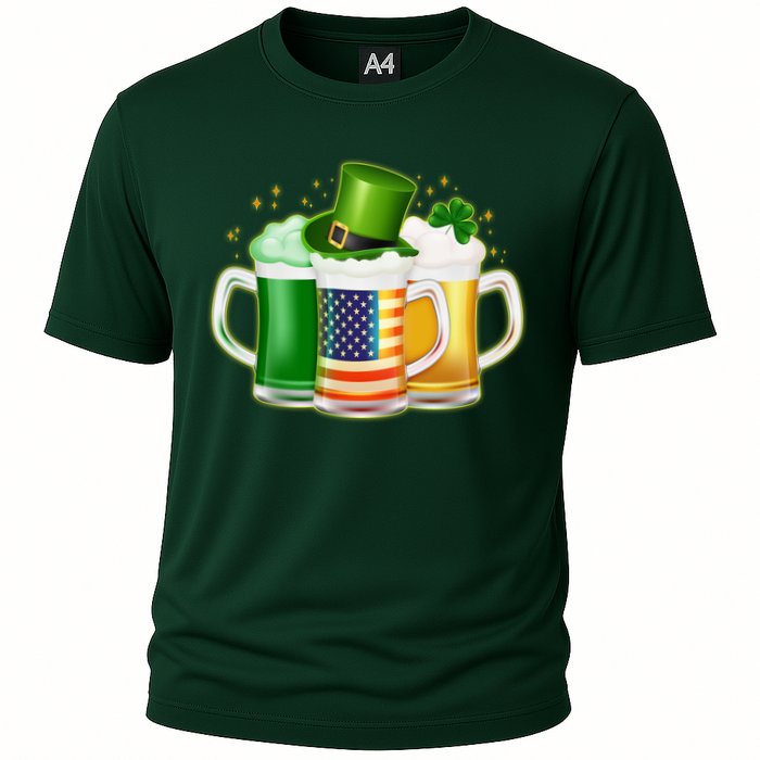 St Patricks Day Usa American Flag Beers Cooling Performance Crew T-Shirt