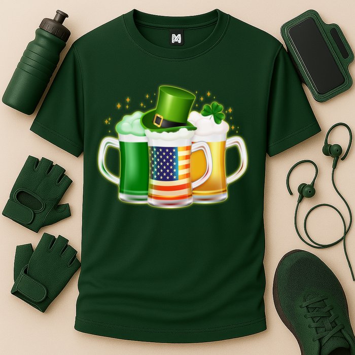 St Patricks Day Usa American Flag Beers Cooling Performance Crew T-Shirt
