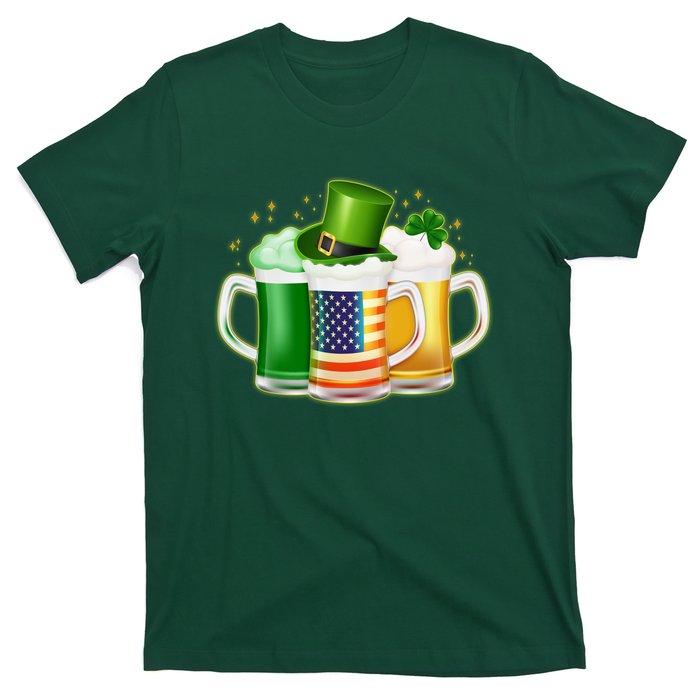 St Patricks Day Usa American Flag Beers T-Shirt