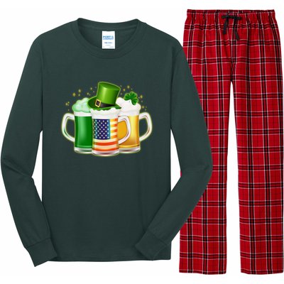 St Patricks Day Usa American Flag Beers Long Sleeve Pajama Set