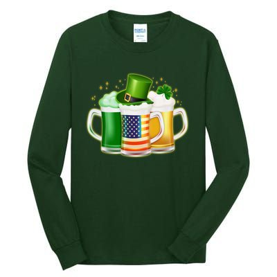 St Patricks Day Usa American Flag Beers Tall Long Sleeve T-Shirt