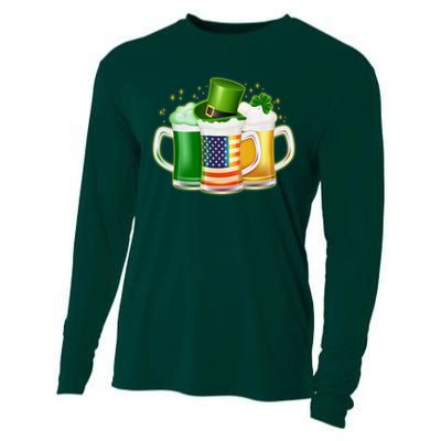 St Patricks Day Usa American Flag Beers Cooling Performance Long Sleeve Crew