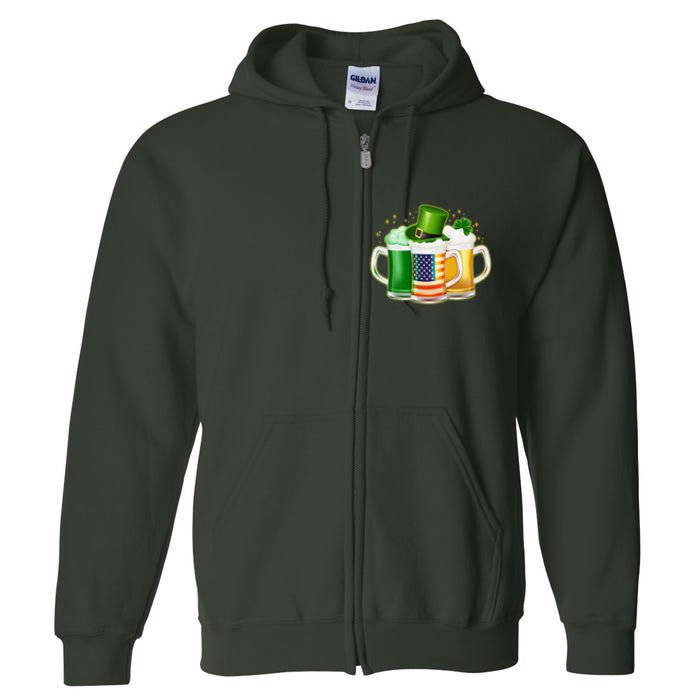 St Patricks Day Usa American Flag Beers Full Zip Hoodie