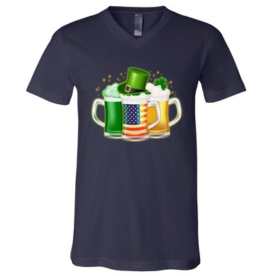 St Patricks Day Usa American Flag Beers V-Neck T-Shirt