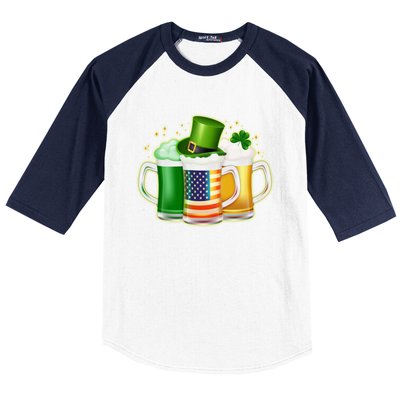 St Patricks Day Usa American Flag Beers Baseball Sleeve Shirt