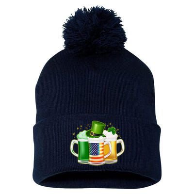 St Patricks Day Usa American Flag Beers Pom Pom 12in Knit Beanie