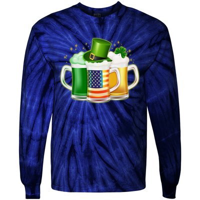 St Patricks Day Usa American Flag Beers Tie-Dye Long Sleeve Shirt