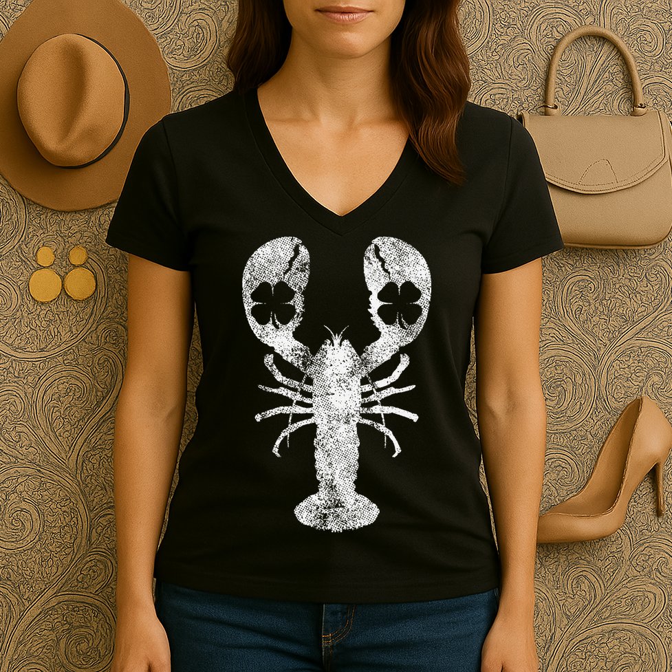 St. Patrick's Day Shamrock Lobster Irish Green Saint Paddy's Women's V-Neck T-Shirt