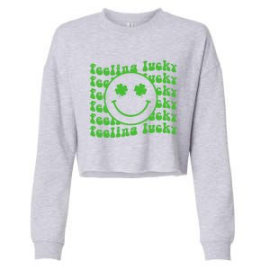 St. Patrick's Day Smiley Face Clover Feeling Lucky Cropped Pullover Crew