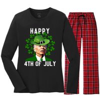 Funny Leprechaun St Patricks Day, Joe Biden Happy 4th Of July, Biden St Patricks Day Women's Long Sleeve Flannel Pajama Set 