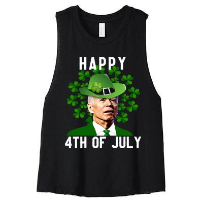 Funny Leprechaun St Patricks Day, Joe Biden Happy 4th Of July, Biden St Patricks Day Women's Racerback Cropped Tank