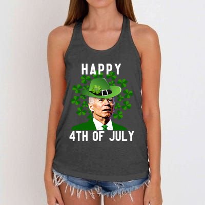 Funny Leprechaun St Patricks Day, Joe Biden Happy 4th Of July, Biden St Patricks Day Women's Knotted Racerback Tank