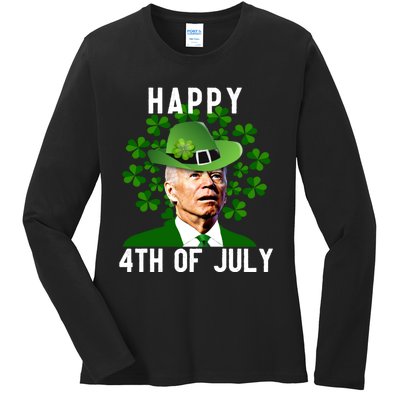 Funny Leprechaun St Patricks Day, Joe Biden Happy 4th Of July, Biden St Patricks Day Ladies Long Sleeve Shirt