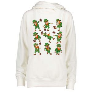 St Patricks Day Leprechaun Football Player Funny Womens Funnel Neck Pullover Hood