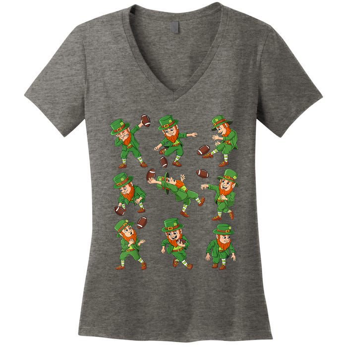 St Patricks Day Leprechaun Football Player Funny Women's V-Neck T-Shirt