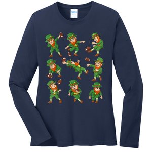 St Patricks Day Leprechaun Football Player Funny Ladies Long Sleeve Shirt