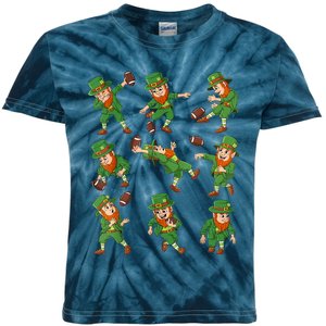 St Patricks Day Leprechaun Football Player Funny Kids Tie-Dye T-Shirt