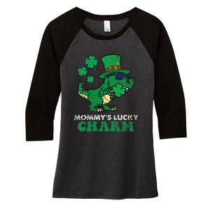 St Patricks Day Mommys Lucky Charm TRex Women's Tri-Blend 3/4-Sleeve Raglan Shirt